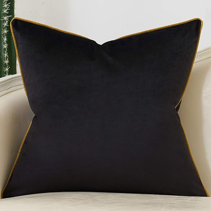 Avigers 20 x 20 Inch Black Gold Striped Geometric Lines Embroidery Velvet - Image 2