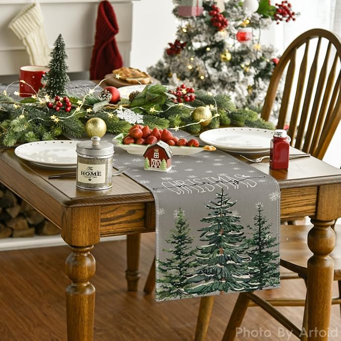 Artoid Mode Pine Tree Snowflake Merry Christmas Table Runner, Seasonal Winter - Image 2