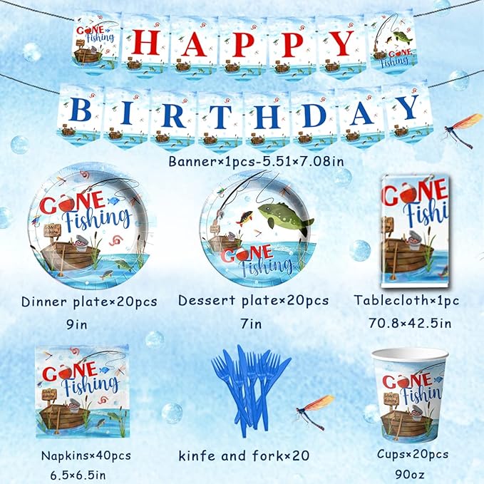 142 Pcs Gone Fishing Tableware, Fishing Birthday Party Decoration Little - Image 4