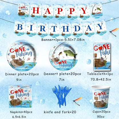 142 Pcs Gone Fishing Tableware, Fishing Birthday Party Decoration Little - Image 4