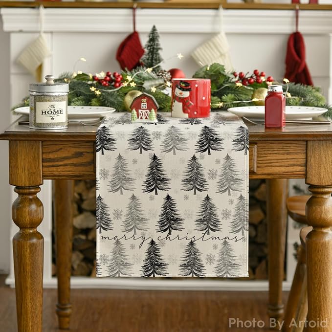 Artoid Mode Xmas Trees Snowflake Christmas Table Runner, Seasonal Winter - Image 7