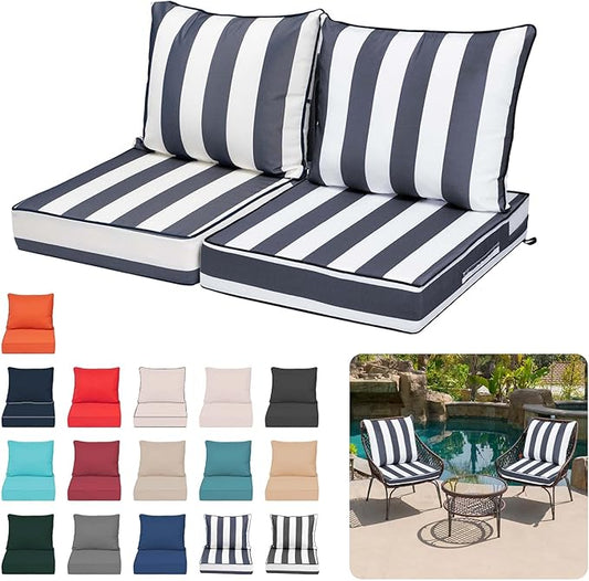Deep Seat Outdoor Cushion Set of 2, UV&Fade Resistant Deep Seat Patio Cushions by Vulacko