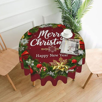 Merry Christmas Wreath Round Tablecloth 60 Inch, Christmas Decorations Round - Image 2