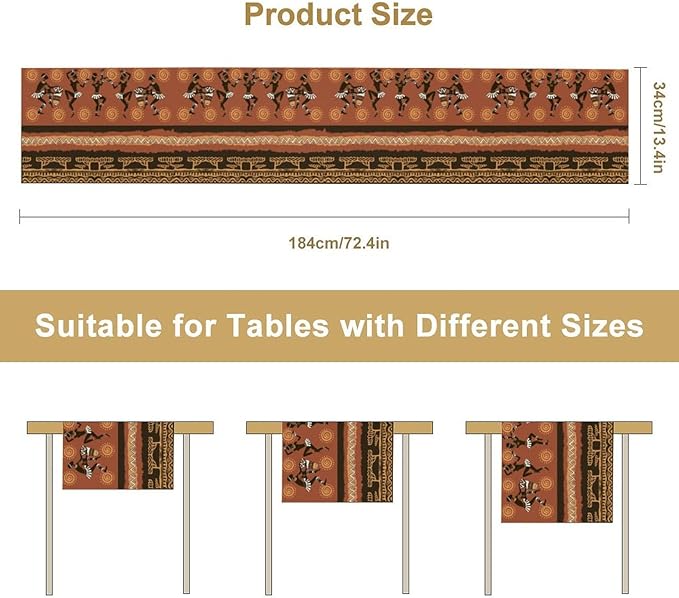 African Native Indigenous Table Runner, Abstract Geometry Ancient Art Folk - Image 4
