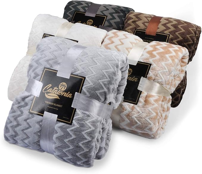 Catalonia Silky Soft Sherpa Throw Blanket, Flannel Chevron Micro Plush Fleece - Image 7