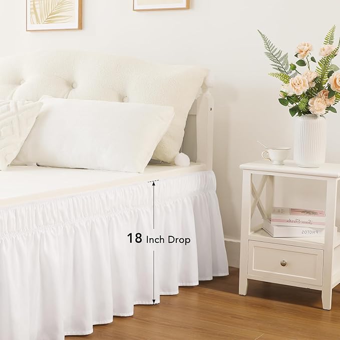 RIMELA White Bed Skirt Queen Size 18 Inch Drop, Elastic Bed Skirting - Image 5