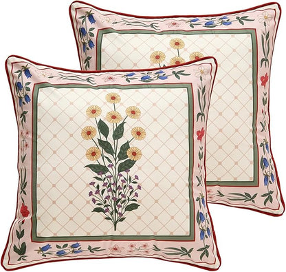 ISAENNE Design Square Vintage Floral Throw Pillow Covers 18"x18" Set of 2 by Isaennehomedecoration