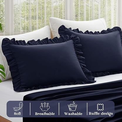 KKJIAF Ruffle Pillow Cases Queen Size Set of 2, Ruffled Pillow Covers - Image 4