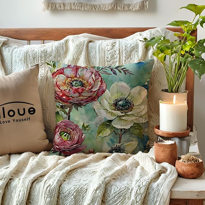 ULOVE LOVE YOURSELF Decorative Throw Pillow Case Oil Painting Floral Cushion - Image 2