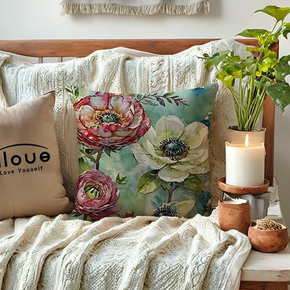 ULOVE LOVE YOURSELF Decorative Throw Pillow Case Oil Painting Floral Cushion - Image 2