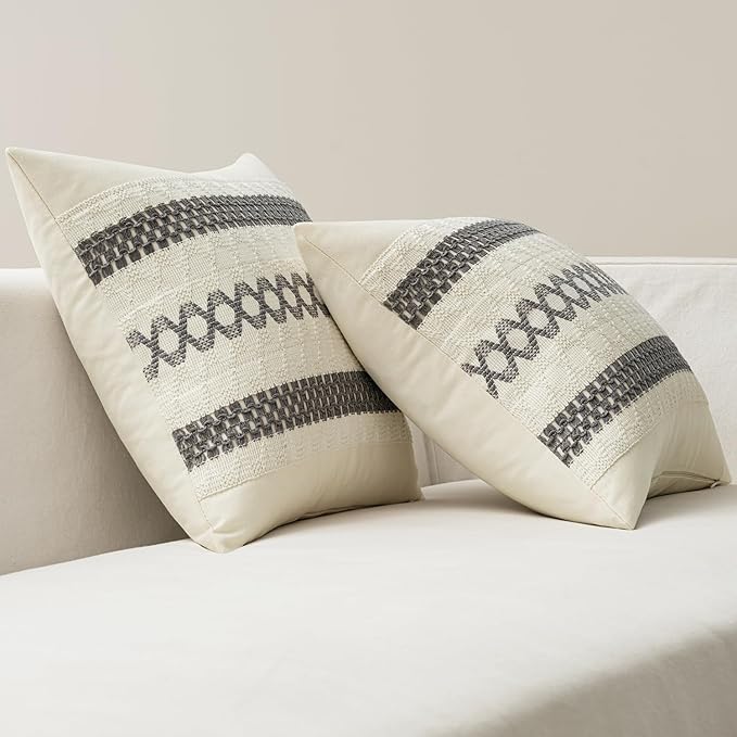 MIULEE Set of 2 Gray Boho Decorative Lumbar Pillow Covers 12x20 Inch Farmhouse - Image 6