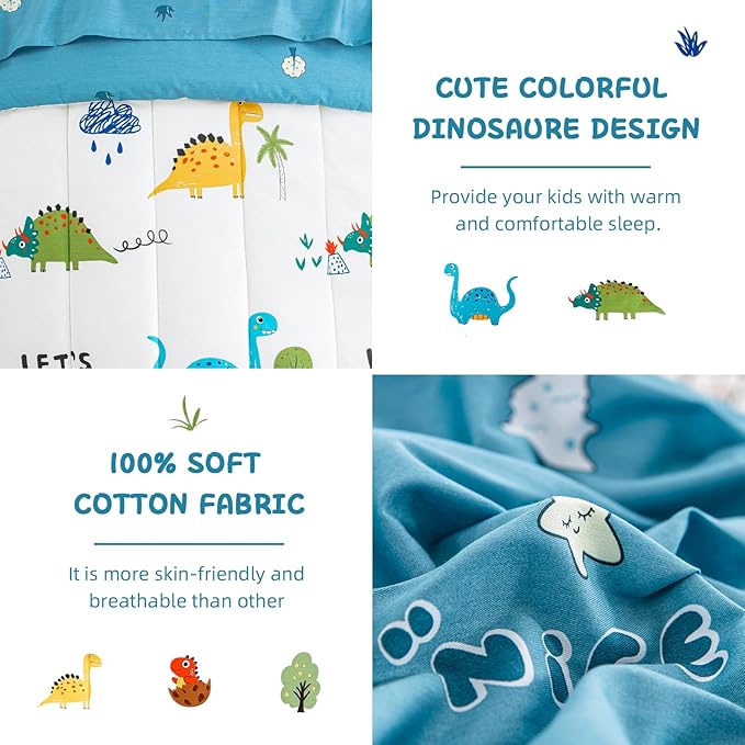 DJY Cotton Toddler Bedding Set for Boys Girls, 4 Pieces Dinosaur Toddler Bed - Image 4