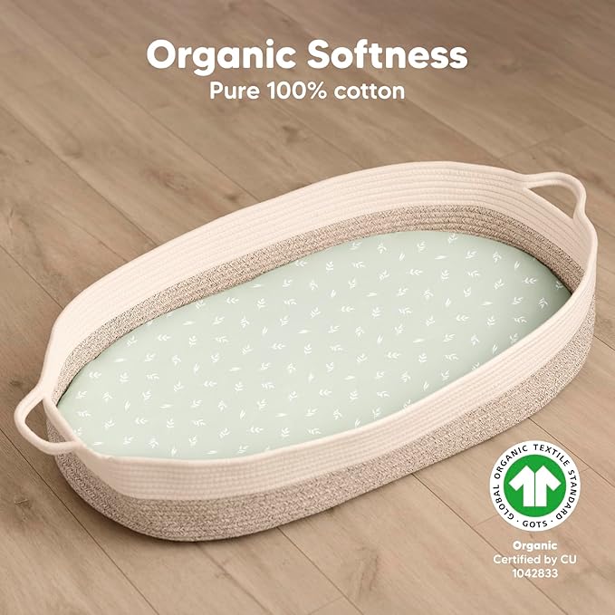 2-Pack Organic Bassinet Sheets for Girls, Boys - Image 2