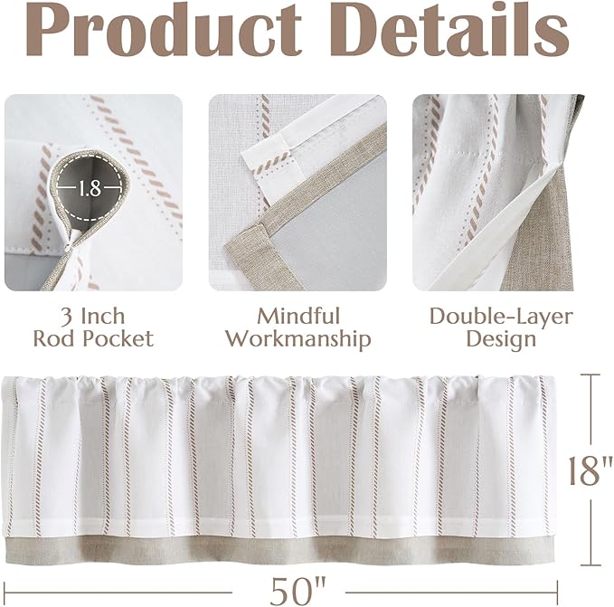 jinchan Nautical Valance Striped Linen Curtain 18 Inch Farmhouse Room Darkening - Image 8