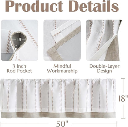 jinchan Nautical Valance Striped Linen Curtain 18 Inch Farmhouse Room Darkening - Image 8