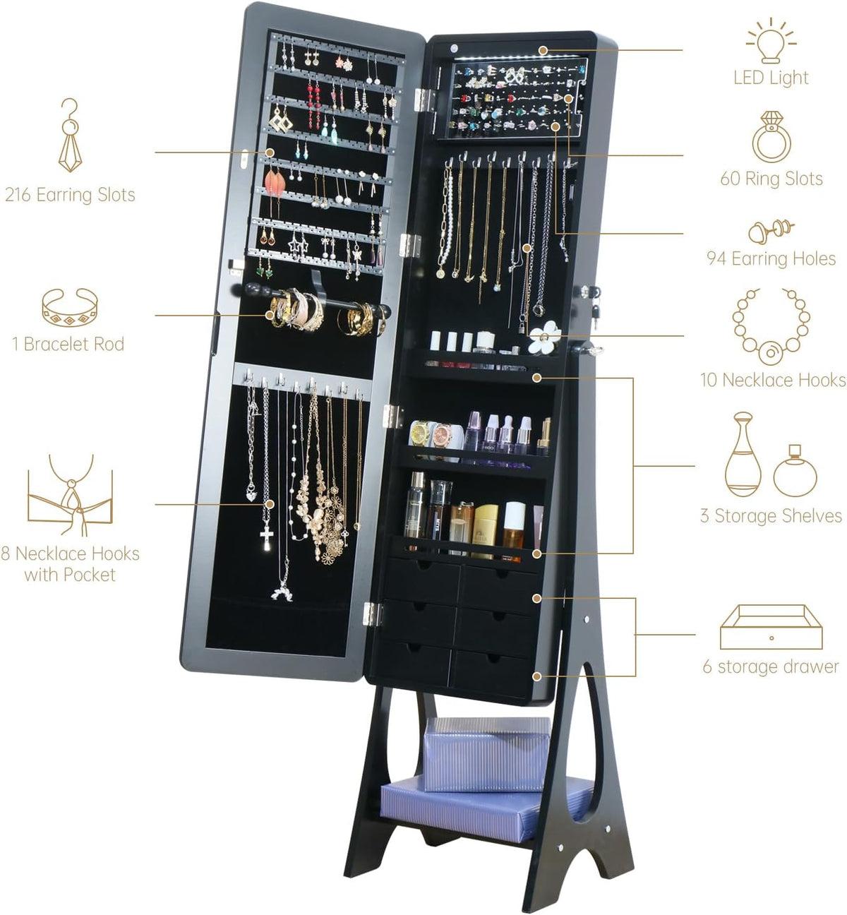 standing mirror jewelry cabinet full length mirror jewelry, side view