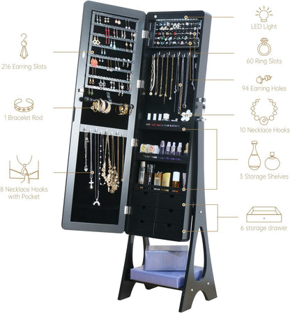 standing mirror jewelry cabinet full length mirror jewelry, side view