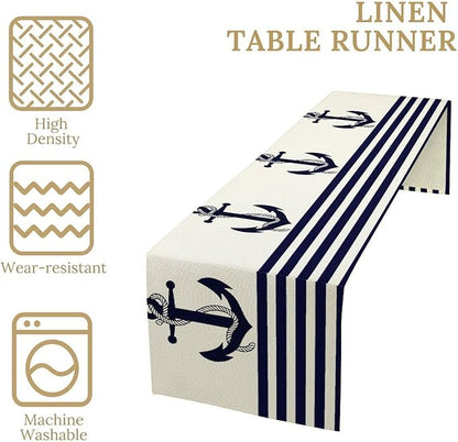 Nautical Anchor Table Runner Vintage Geometric Stripe Modern Sea Adventure - Image 5