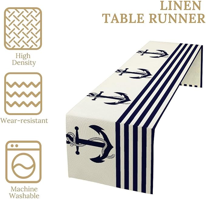 Nautical Anchor Table Runner Vintage Geometric Stripe Modern Sea Adventure - Image 5