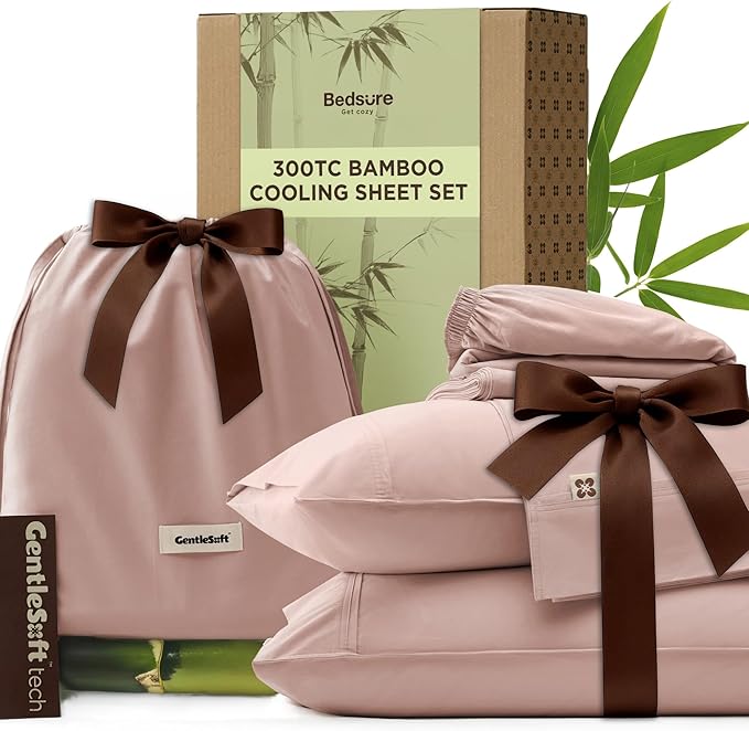Bedsure Cooling Sheets, Rayon Derived from Bamboo & Cotton Blend, GentleSoft by BEDSURE