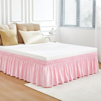 RIMELA Pink Bed Skirt King Size 15 Inch Drop, Elastic Bed Skirting - Image 6