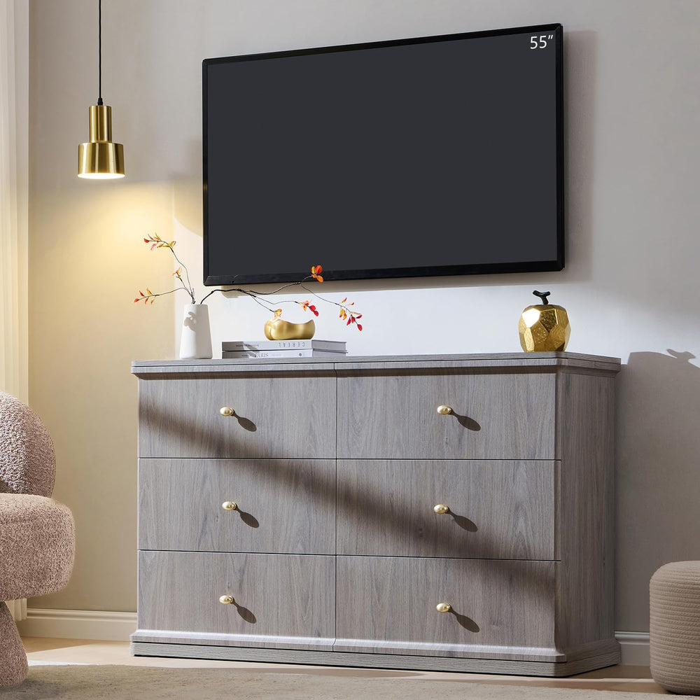 Modern 6 Drawers Dresser for Bedroom, 47" Wide Dressers, Light Grey