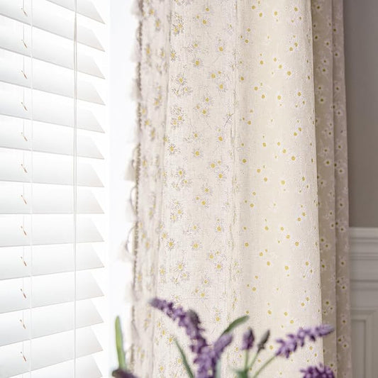 ENJOYBRIDAL Daisy Floral Curtains 63 Inch Length 4 Panels Short Drapes Tassel by ENJOYBRIDAL