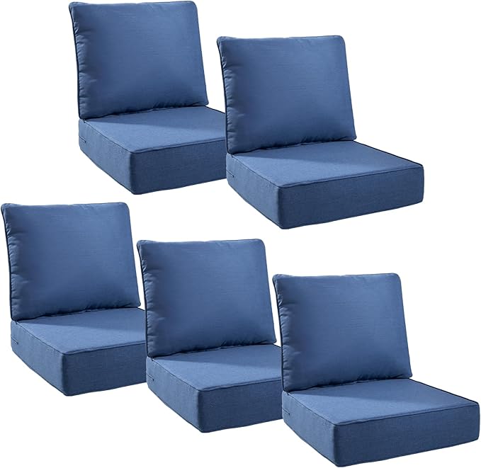 6" Thick Outdoor Cushions 24x24x6, 5-Set Deep Seat Patio Cushions by Pugire