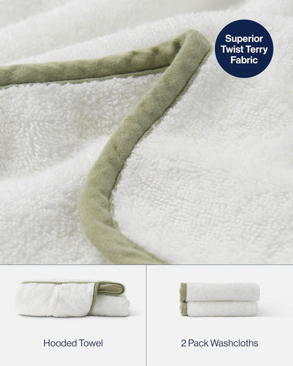 lalo hooded towel and washcloth set, 100% organic, close-up detail
