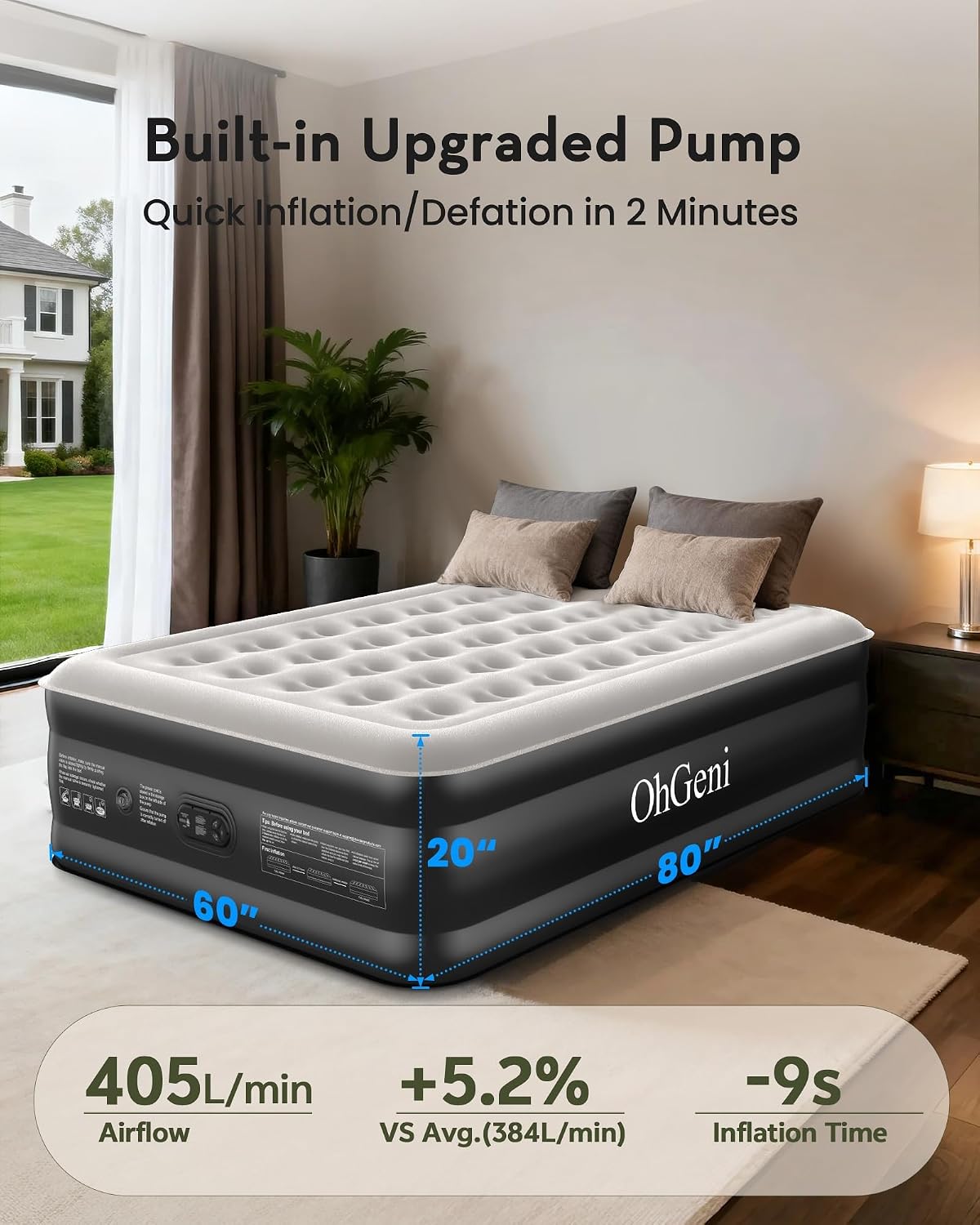 ohgeni 20" raised queen air mattress (1 pack), side view