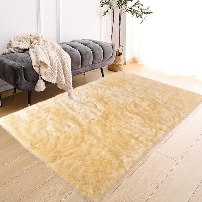 Latepis 3x4 Rugs Yellow Fur Rug Washable Faux Sheepskin Rug Shag Fluffy Rugs - Image 7