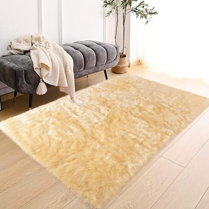 Latepis 3x4 Rugs Yellow Fur Rug Washable Faux Sheepskin Rug Shag Fluffy Rugs - Image 7