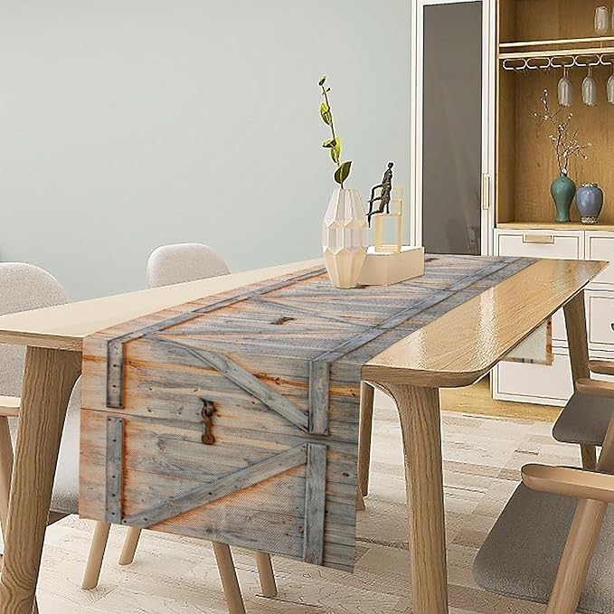 Rustic Barn Door Table Runner Farmhouse Wooden Wood Vintage Plank Country - Image 3