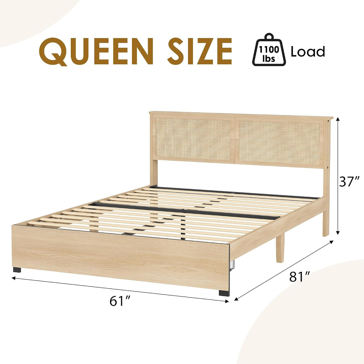 garveehome rattan queen bed frame with 2 storage shown in use