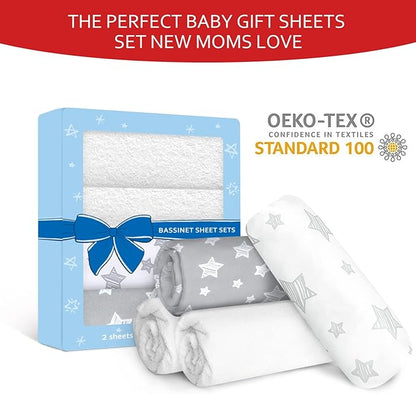 Bassinet Sheets & Waterproof Bassinet Mattress Pad Protector 4 Pack Set - Image 4