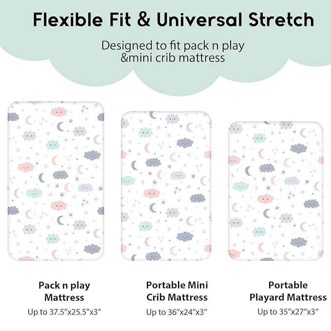 Yoofoss Pack and Play Sheets Fitted, Mini Crib Sheets 2-Pack - Image 3