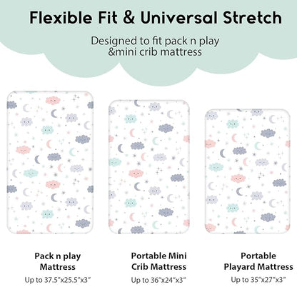 Yoofoss Pack and Play Sheets Fitted, Mini Crib Sheets 2-Pack - Image 3
