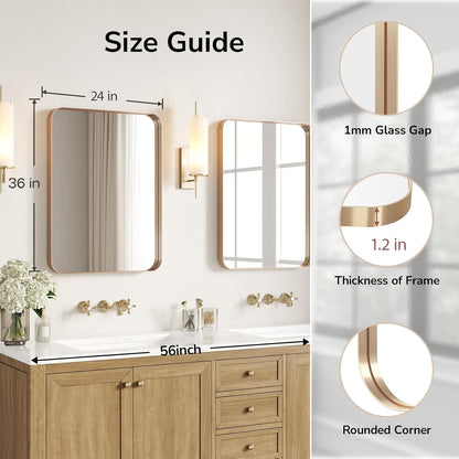 ushower gold bathroom mirrors for over sink 24"x36" shown in use