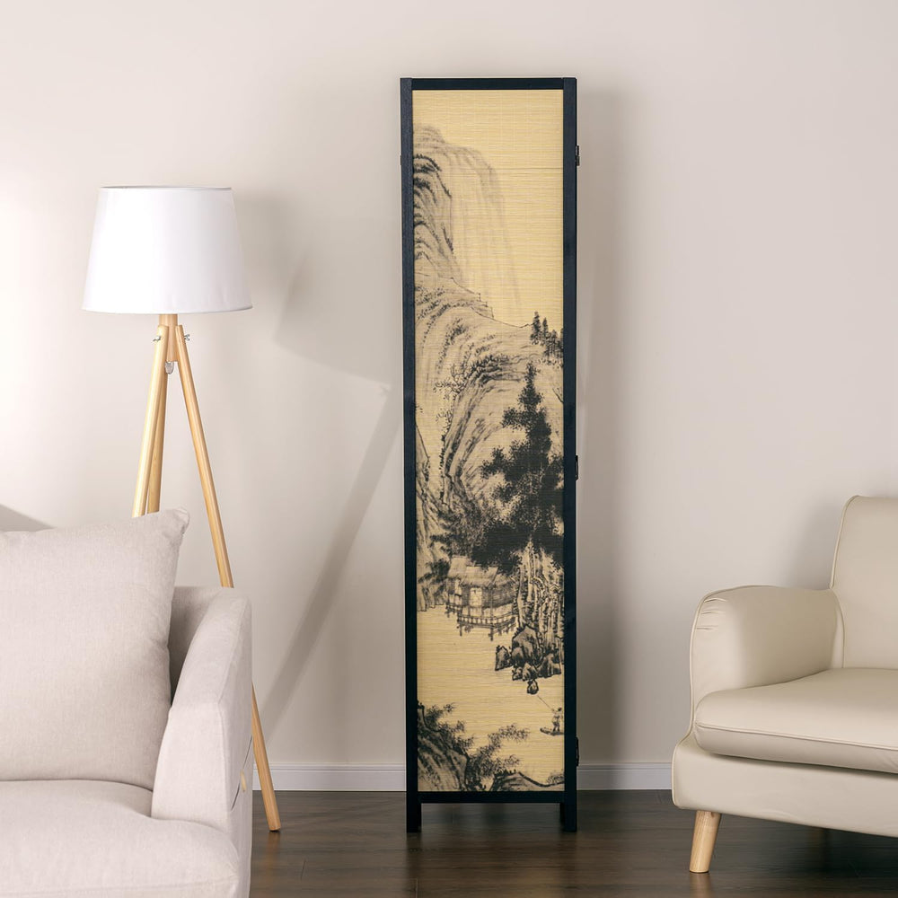 MyGift 6 Panel Room Divider with Bamboo Screen Chinese Calligraphy Design