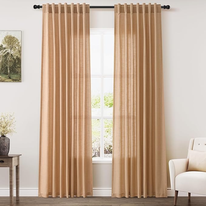 Camel Linen Curtains 84 Inches Long by Nanspring