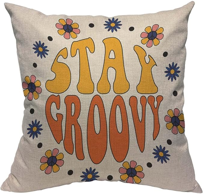 TKS MITLAN Retro Stay Groovy Slogan Decorative Pillow Covers Hippie Flowers in by TKS+MITLAN