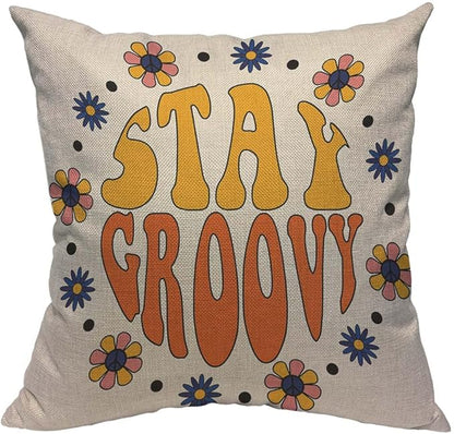 TKS MITLAN Retro Stay Groovy Slogan Decorative Pillow Covers Hippie Flowers in by TKS+MITLAN