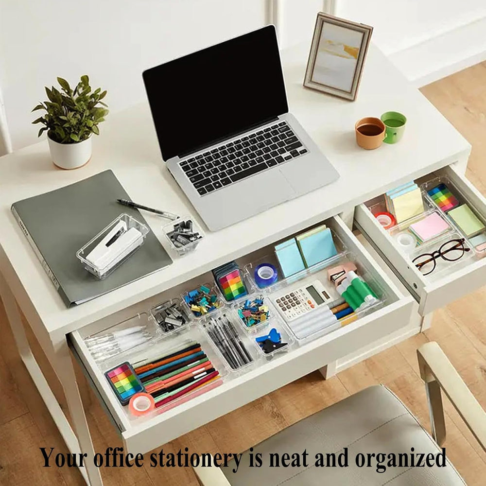 16 Pcs Extendable Clear Drawer Organizer, All Adjustable Vanity Storage Box, ...
