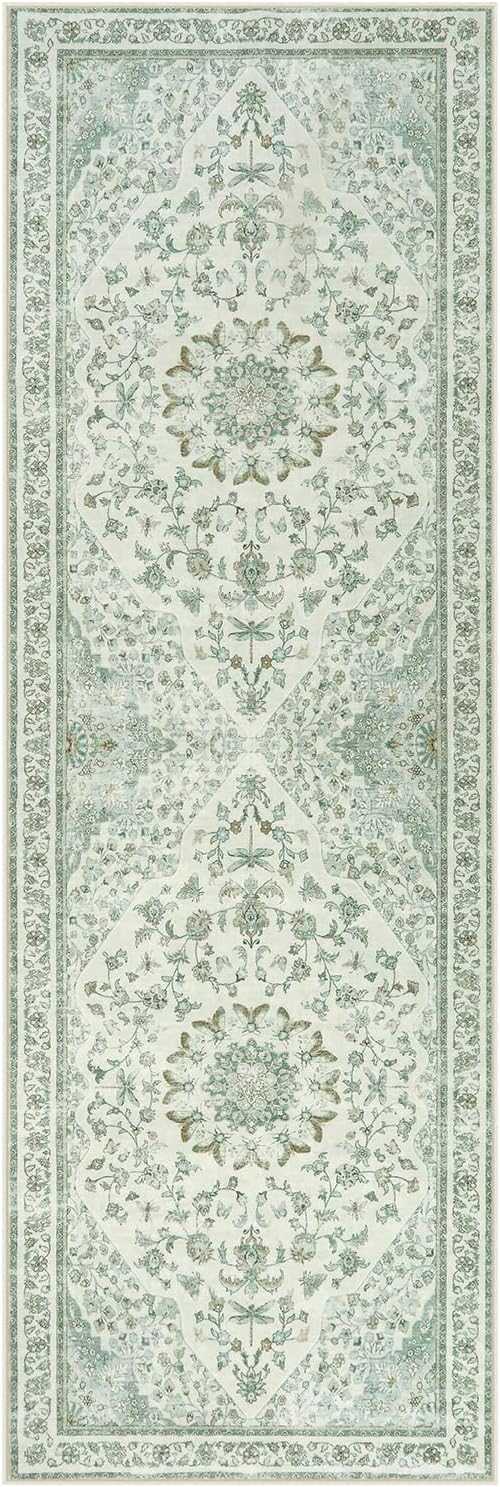 Moynesa Vintage Washable Green Runner Rug - Image 9