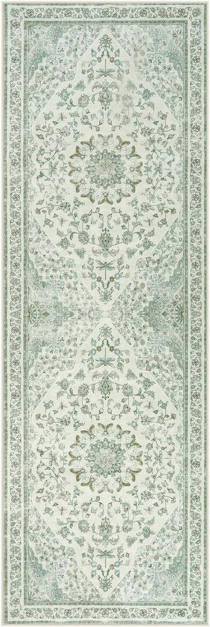 Moynesa Vintage Washable Green Runner Rug - Image 9