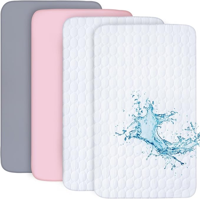 Crib Sheets and Waterproof Crib Mattress Protector 4 Pack Set, Waterproof Crib by Bilobanbabybedding