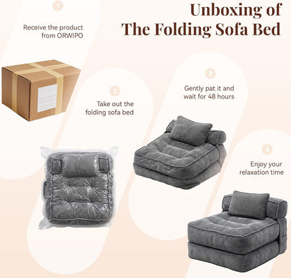 folding sofa bed, convertible sleeper chair with pillow(grey) on a desk or shelf