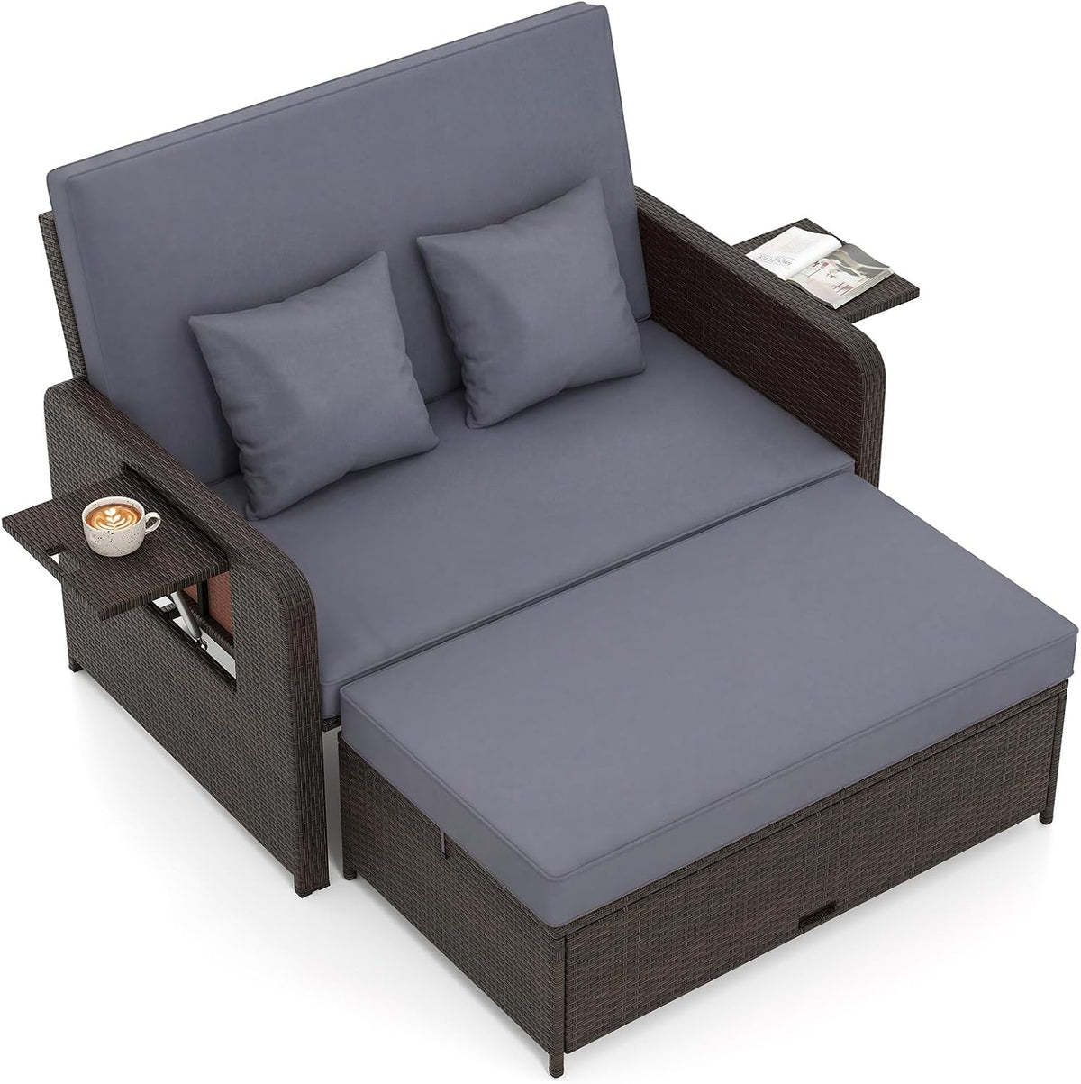 tangkula patio rattan daybed with 4-level adjustable backrest, main product view