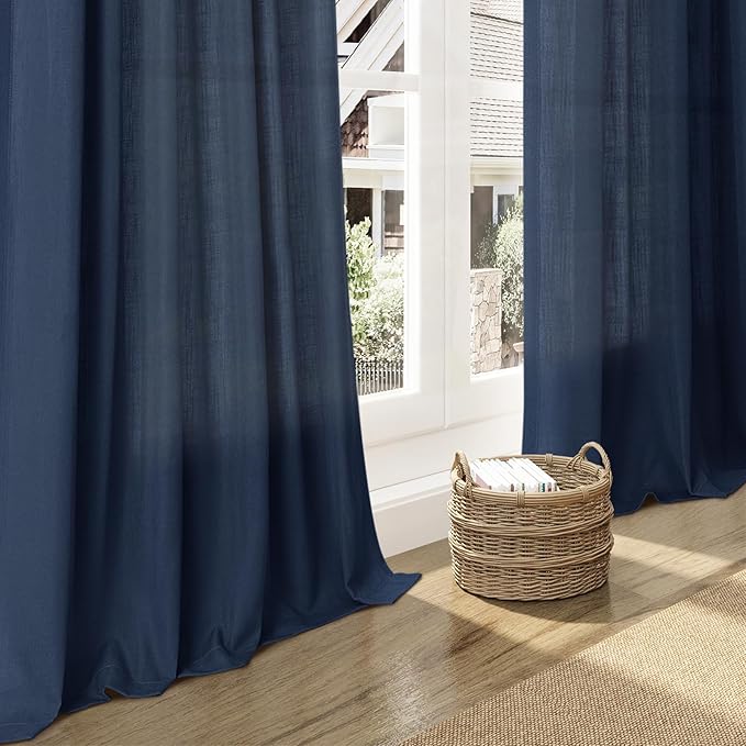 Denim Blue Linen Curtains 84 Inch Length 2 Panels Set - Image 6