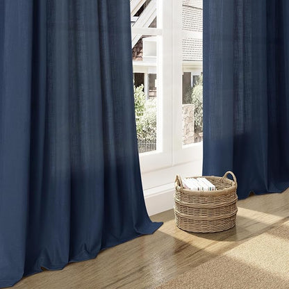 Denim Blue Linen Curtains 84 Inch Length 2 Panels Set - Image 6